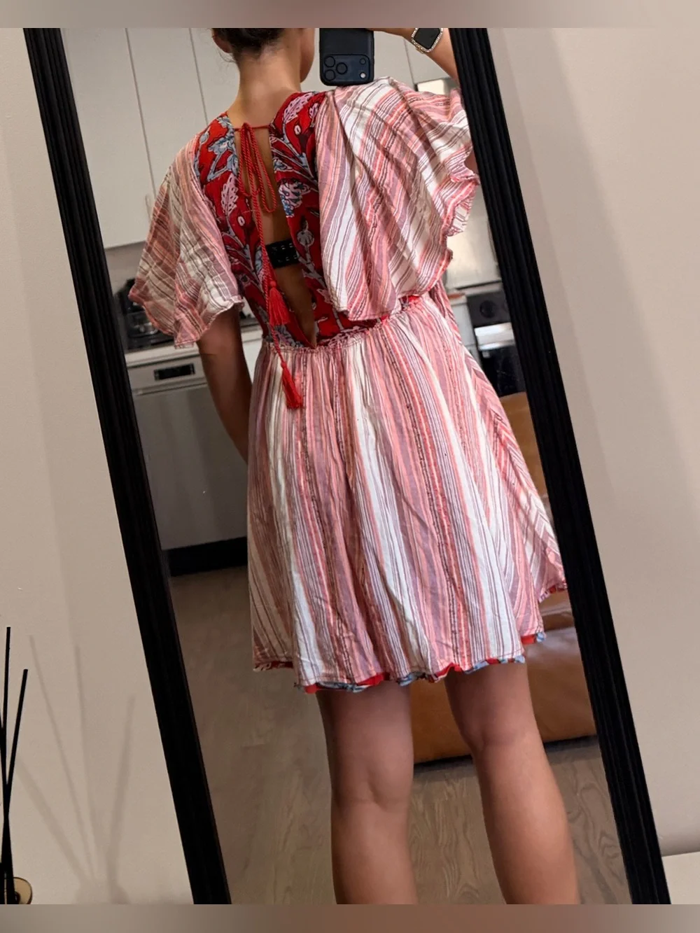 Free People Under The Sun Tunic Dress Floral Striped Red Rome